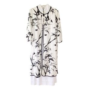 Two Piece Dress Birds & Bamboo Sheath with Duster Mandarin Collar L (StyleWe XL)